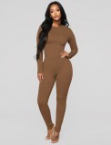 Autumn Brown Tight Long Sleeve Top and Pant Set