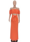 Summer Sexy Orange Off Shoulder Hollow out Long Maxi Dress