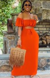 Summer Sexy Orange Off Shoulder Hollow out Long Maxi Dress