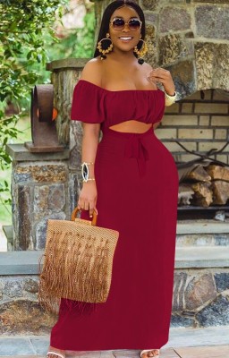 Summer Sexy Red Off Shoulder Hollow out Long Maxi Dress