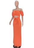 Summer Sexy Orange Off Shoulder Hollow out Long Maxi Dress