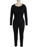 Autumn Black Tight Long Sleeve Top and Pant Set