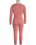 Autumn Pink Tight Long Sleeve Top and Pant Set