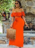 Summer Sexy Orange Off Shoulder Hollow out Long Maxi Dress