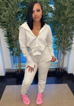 Autumn White Zip Up Long Sleeve Hoody Sports Tracksuit