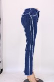 Autumn Blue Patchwork High Wasit Loose Jeans