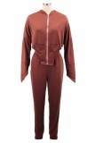 Autumn Brown Zip Up Long Sleeve Hoody Sports Tracksuit