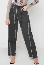 Autumn Black Patchwork High Wasit Loose Jeans