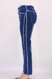 Autumn Blue Patchwork High Wasit Loose Jeans