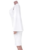 Autumn Sexy White Sleeveless Bodycon Dress with Cape