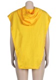 Autumn Casual Yellow Hoodies with Cord Sleeveless Blouse