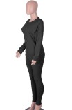 Autumn Casual Black Long sleeve Top and Pant 2 pcs Set