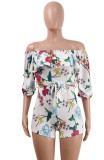 Summer Sexy Print Off Shoulder With Blet Half-Sleeve Romper