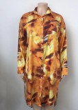 Autumn Causal Plus Size Print Long Shirt Dress