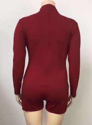Autumn Causal Plus Size Red Long Sleeve Romper