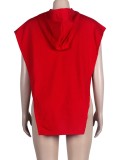 Autumn Casual Red Hoodies with Cord Sleeveless Blouse