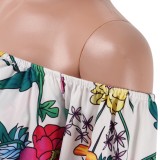 Summer Sexy Print Off Shoulder With Blet Half-Sleeve Romper