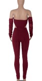 Autumn Sexy Red Zipper Up Off Shoulder Top and Pants Set