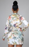 Autumn Floral Print Long Sleeve with Belt Shirt Dress