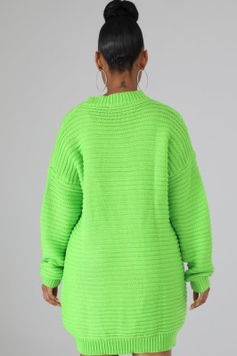 Winter Green Round-Neck Long Sleeve Long Sweater