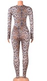 Autumn Sexy Leopard Print Hollow Out Long Sleeve Jumpsuit