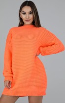 Winter Orange Round-Neck Long Sleeve Long Sweater