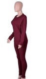 Autumn Casual Red Long sleeve Top and Pant 2 pcs Set