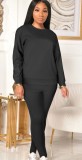 Autumn Casual Black Long sleeve Top and Pant 2 pcs Set