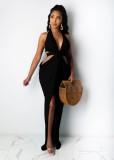 Summer Sexy Black Hollow out Slit Long Maxi Dress