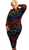 Autumn Plus Size Leopard Print Long Sleeve Long Dress