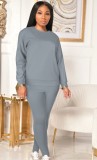 Autumn Casual Grey Long sleeve Top and Pant 2 pcs Set