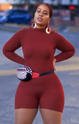 Autumn Causal Plus Size Red Long Sleeve Romper
