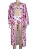 Summer Sexy Print Swimsuit with Long Coat 3 piece set