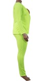 Autumn Plus Size Lightt Green Long Sleeve Career Blazer and High Waist Pants Set