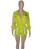 Fall Green Ruched Strings Long Sleeve Party Rompers