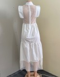 Fall White Hollow Out Sexy Long Skater Dress
