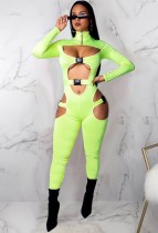 Fall Sexy Green Cut Out Turtleneck Bodycon Jumpsuit