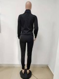 Fall Letter Print Black High Neck 2 Piece Tracksuit