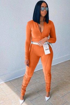 Fall Orange Crop Top and Pants 2 Piece Tracksuit