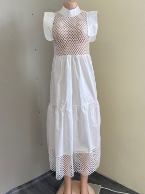 Fall White Hollow Out Sexy Long Skater Dress