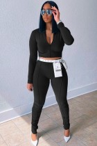 Fall Black Crop Top and Pants 2 Piece Tracksuit