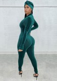 Fall Women Sexy Green Fitted Long Sleeve Zipper Jumpsuit