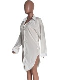 Fall Women Casual White Long Blouse Dress