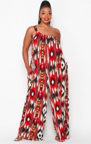 Summer Women Print One Shoulder Loose Jumpsuit