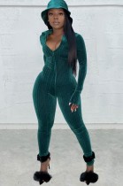 Fall Women Sexy Green Fitted Long Sleeve Zipper Jumpsuit