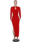Fall Women Red Sexy Cut Out Slit Long Party Dress