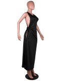 Summer Women Solid Plain Sleeveless Side Slit Long Dress