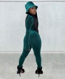 Fall Women Sexy Green Fitted Long Sleeve Zipper Jumpsuit