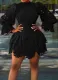 Fall Elegant Black Hollow Out Puff Sleeve Party Dress