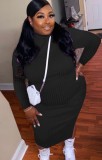 Fall Plus Size Black Knit Turtleneck Midi Bodycon Dress